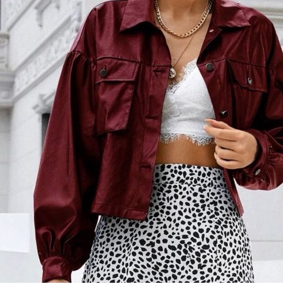 🆕 Cropped Faux Leather Jacket - Picture 4 of 5